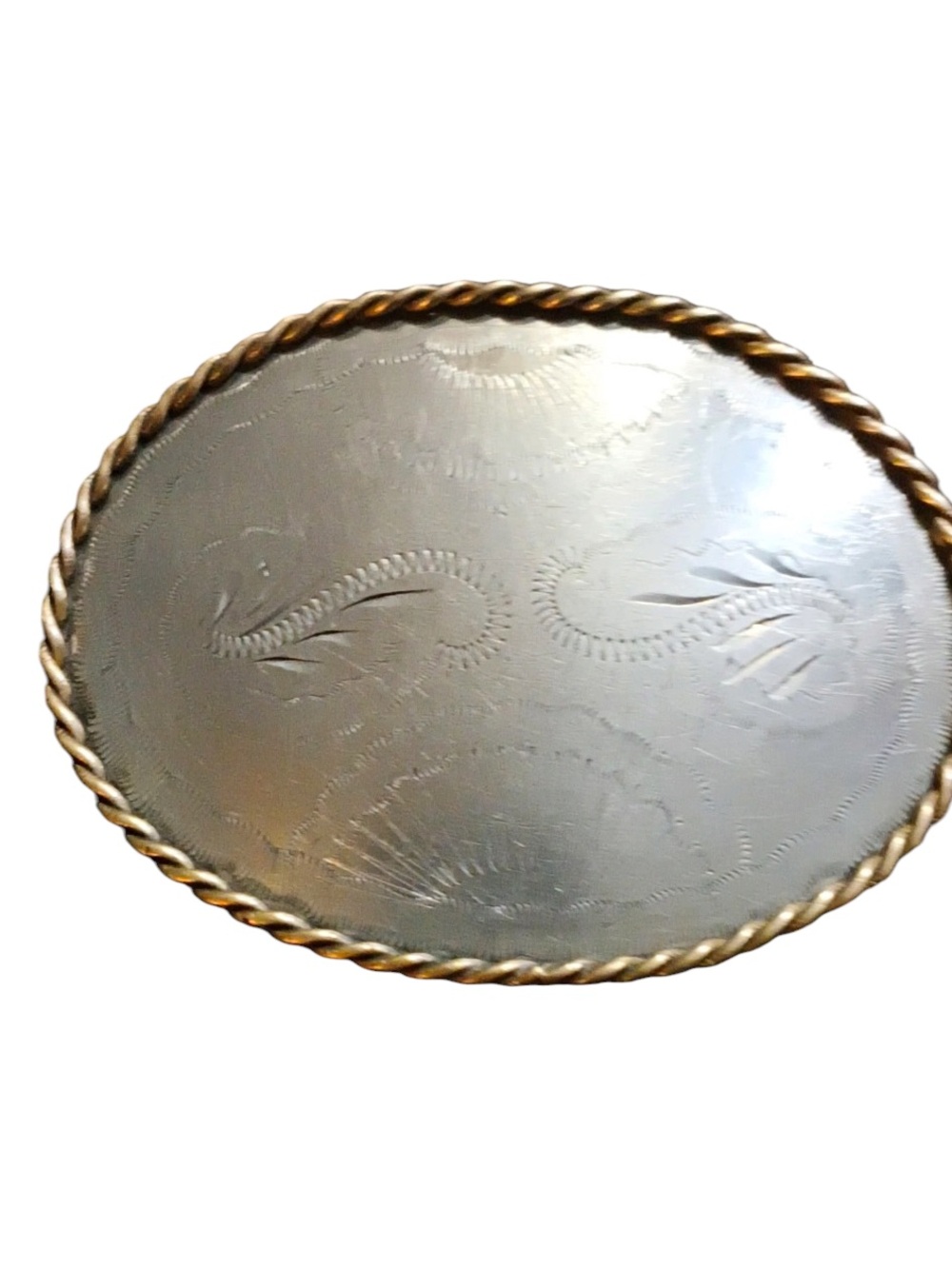 Rockmount Men’s Western Engraved Floral Oval Nickel Silver Belt Buckle